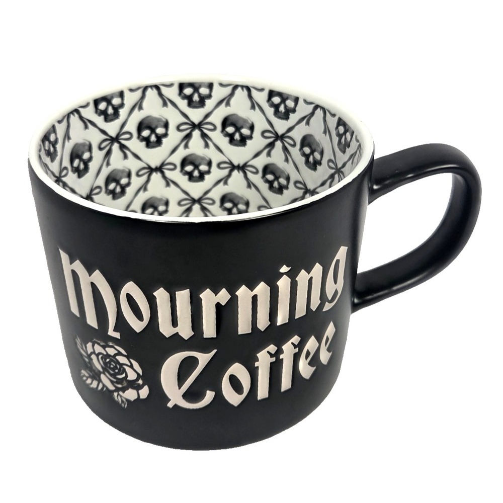 Midnight Spell Mourning Coffee Gothic Skull Ceramic Mug Black Halloween 19 oz